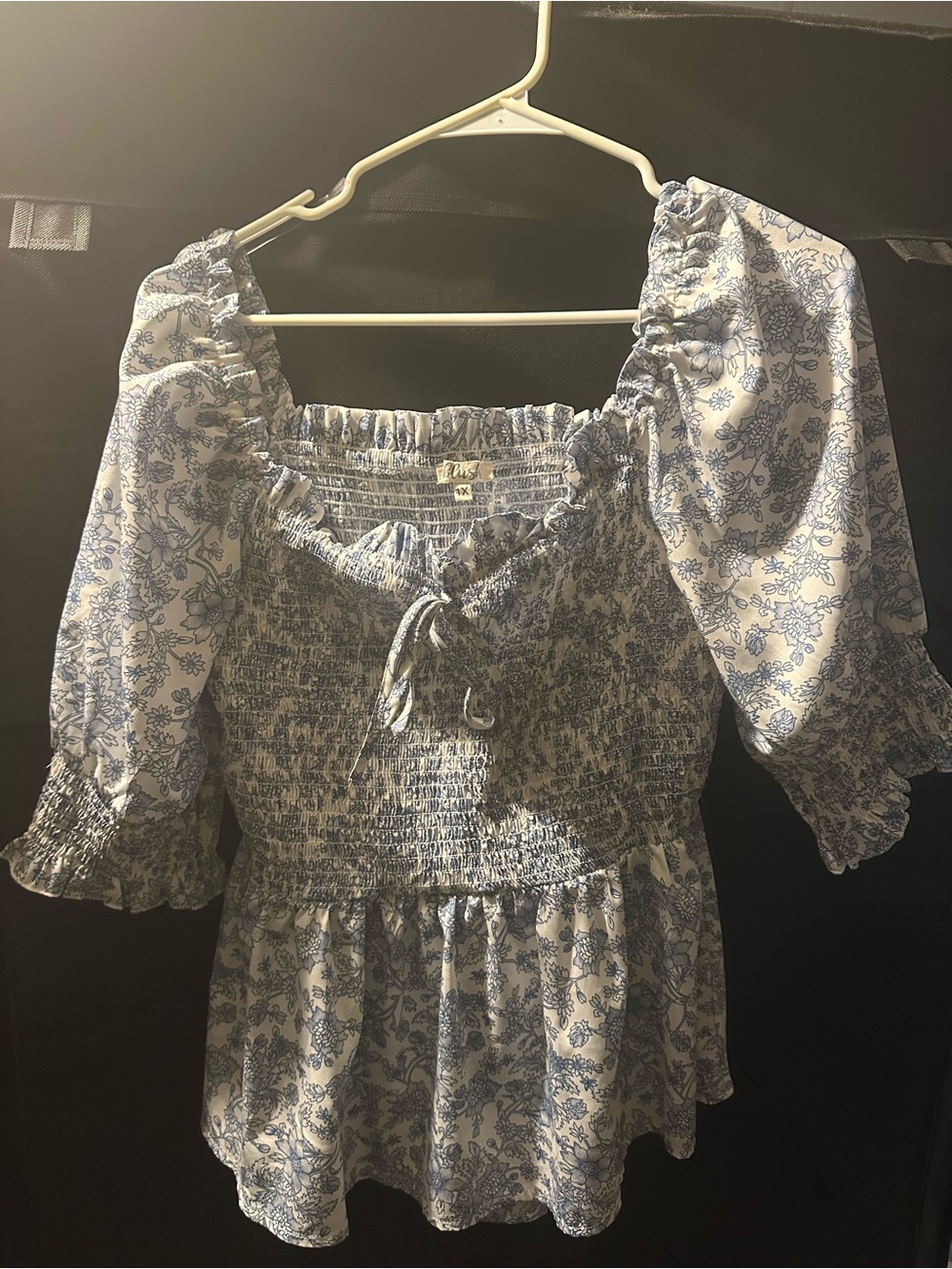 Blush Blue Floral Smocked Peplum Blouse